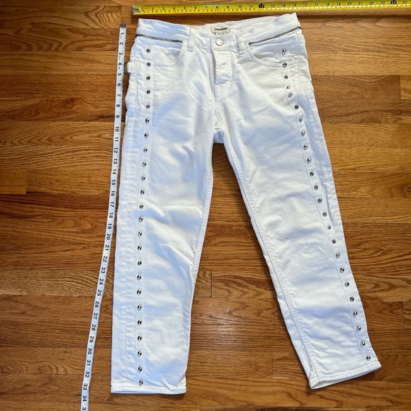 EUC‎ Zadig & Voltaire Stud Jeans Women 26 White Elios Spikes Boyfriend Crop - Picture 7 of 7